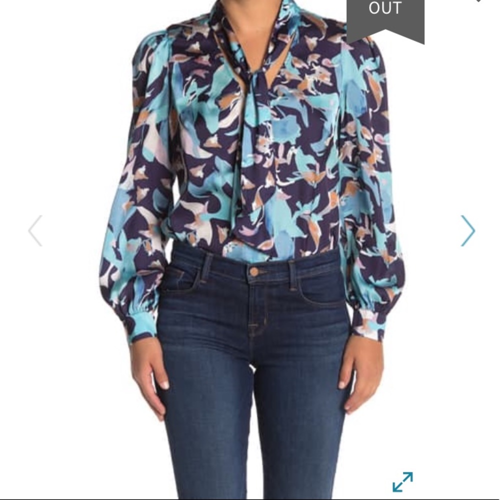 Kendall + Kylie Neck Tie Long Puff Sleeve Blouse